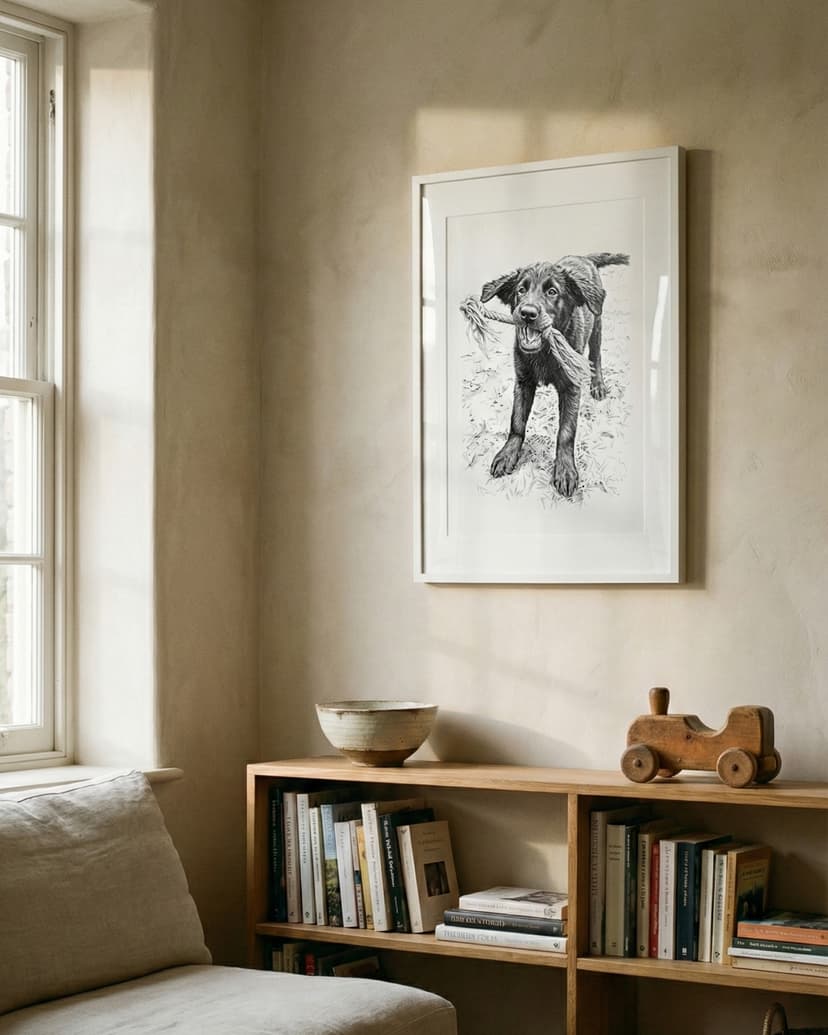 Bleistiftzeichnung Portrait im Wohnzimmer