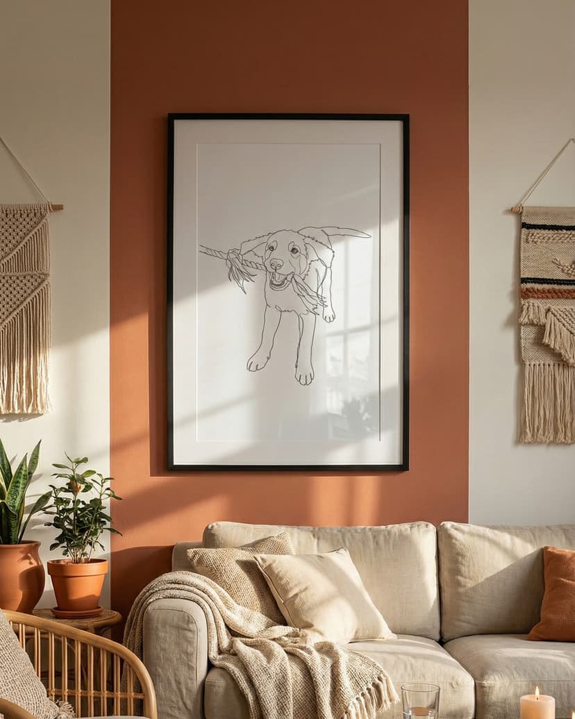 One-Line Art Portrait im Wohnzimmer